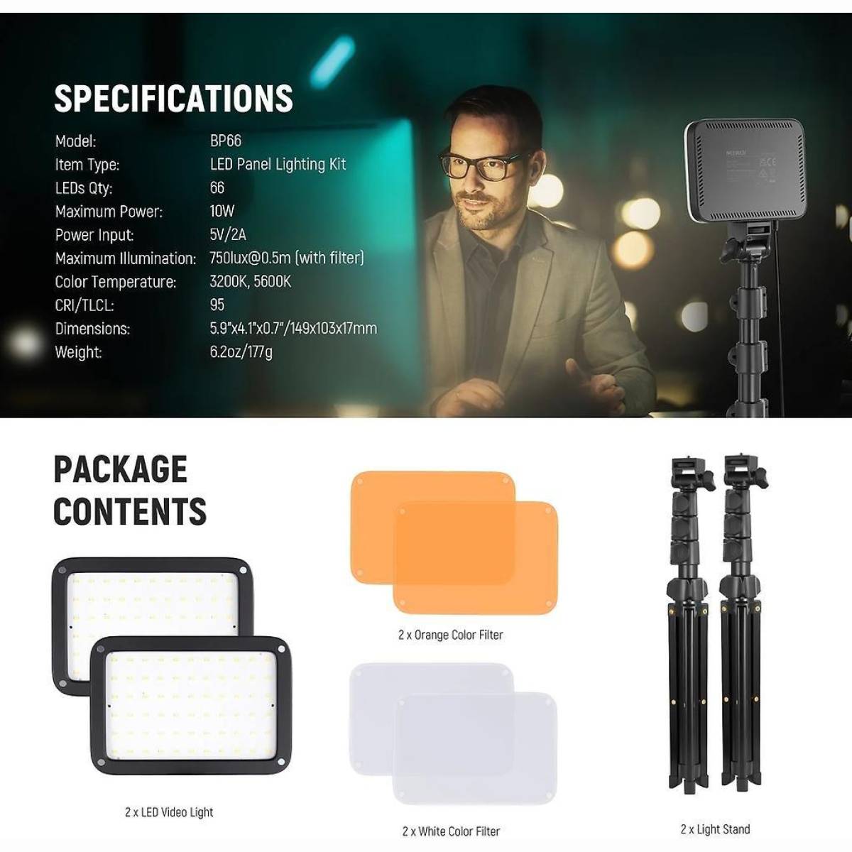 BP66 Bi-Color LED-Panel-Set + Stative BP66 Bi-Color LED-Panel-Set + Stative